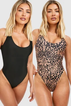 Swimsuits|Swimwear^Nasty Gal 2 Pack Print Plain Scoop Neck Swimsuit |