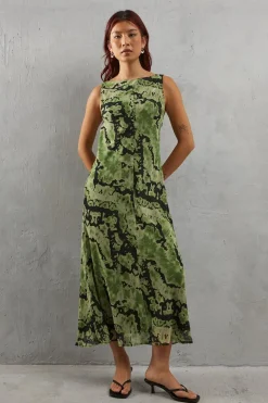 Dresses^Nasty Gal Abstract Chiffon Slash Neck Bias Sleeveless Midi Dress |