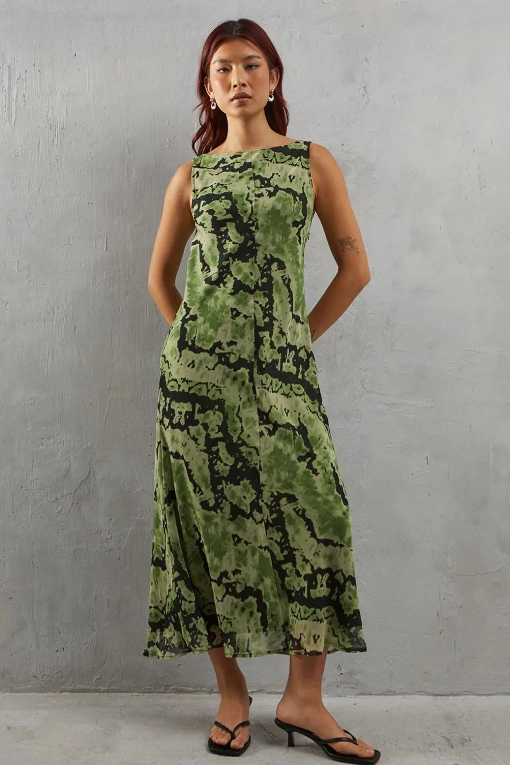 Dresses^Nasty Gal Abstract Chiffon Slash Neck Bias Sleeveless Midi Dress |