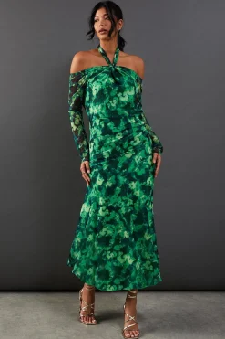 Dresses^Nasty Gal Abstract Print Twist Mesh Midi Dress |