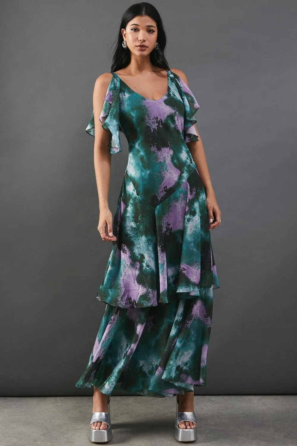 Dresses^Nasty Gal Abstract Strappy Chiffon Tendril Layer Midi Dress |