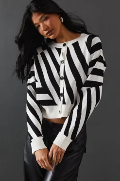 Stripes|Knitwear^Nasty Gal Abstract Stripe Button Down Crop Cardigan |