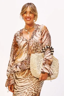 Animal Print^Nasty Gal Animal Chiffon Ruffle Blouse |