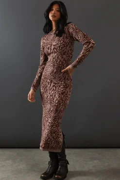 Animal Print|Dresses^Nasty Gal Animal Jacquard Slouchy Knitted Midaxi Dress |