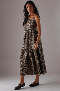 Animal Print|Dresses^Nasty Gal Animal Organza Strappy Smock Midi Dress |