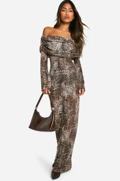 Animal Print|Dresses^Nasty Gal Animal Rib Knit Slouchy Bardot Maxi Dress |
