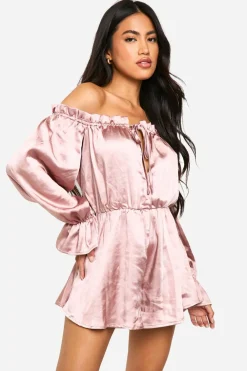 Rompers|Rompers^Nasty Gal Bardot Ruched Satin Playsuit |