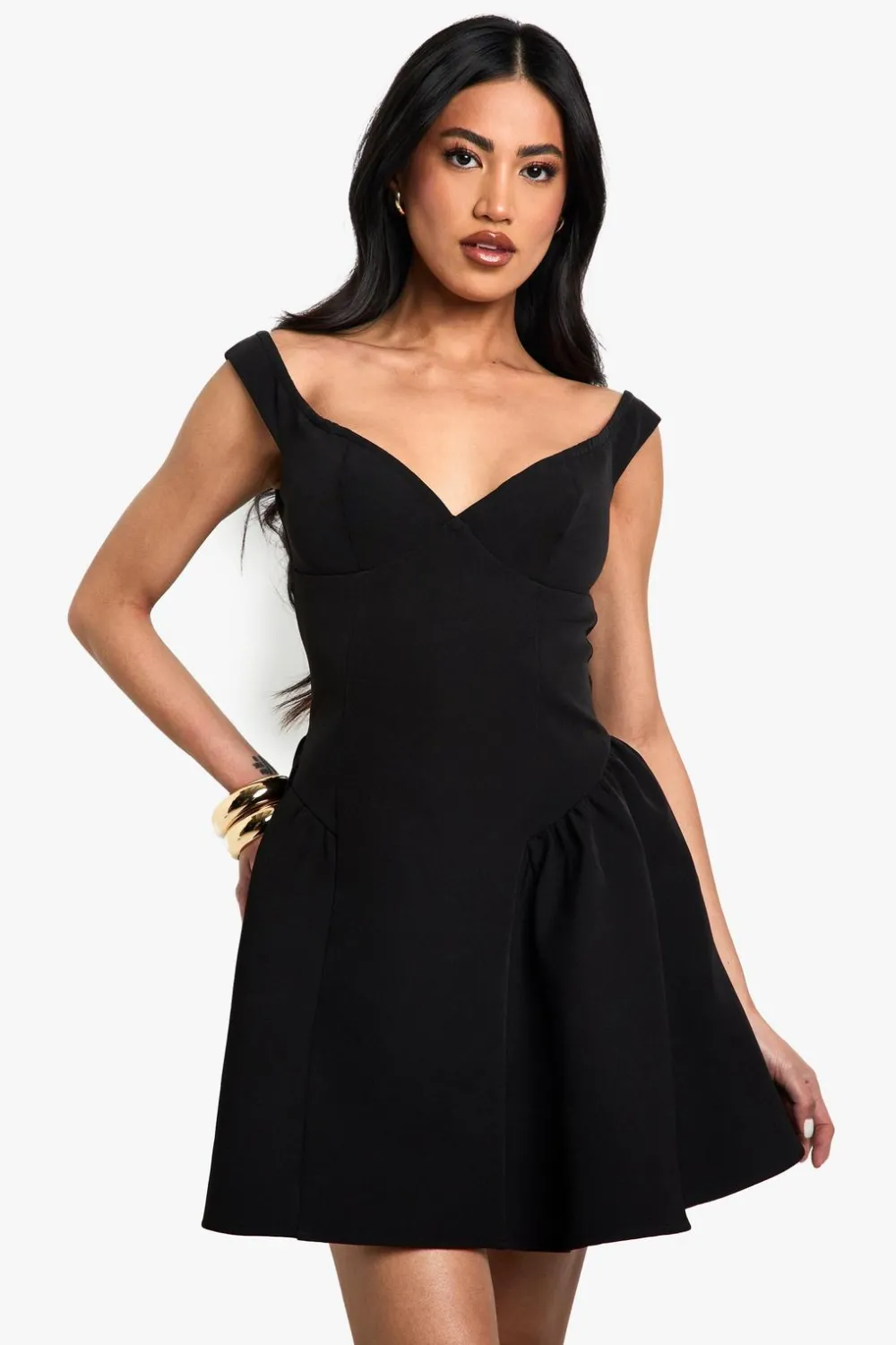 Dresses^Nasty Gal Bardot Structured Volume Skater Mini Dress |