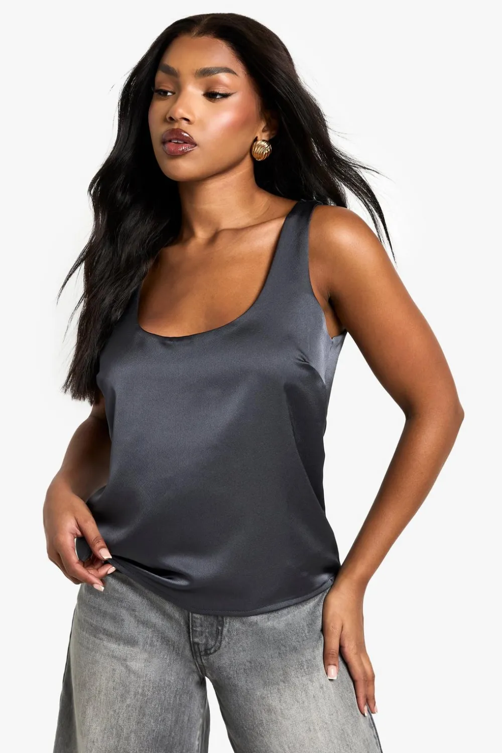 Tops^Nasty Gal Basic satin scoop neck cami |