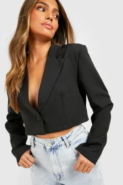 Blazers|Blazers^Nasty Gal Basic Woven Relaxed Fit Crop Blazer |