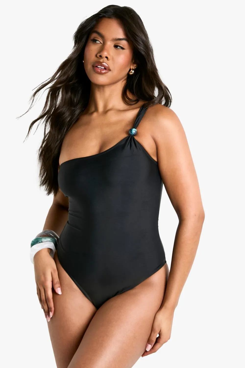 Swimsuits|Swimwear^Nasty Gal Beaded One Shoulder Swimsuit |