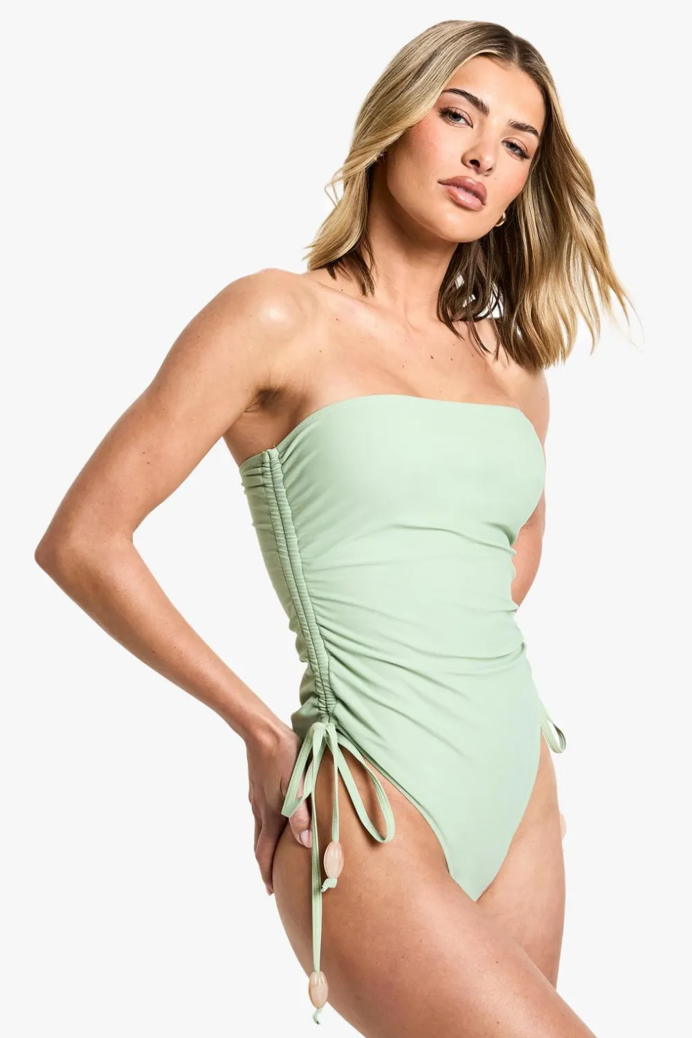 Swimsuits|Swimwear^Nasty Gal Beaded Ruched Swimsuit |