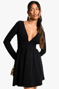 Dresses^Nasty Gal Bengaline and Slinky Mix Plunge Mini Dress |
