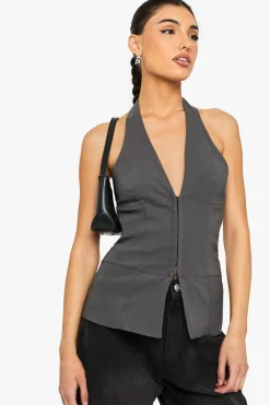 Corset Tops|Tops^Nasty Gal Bengaline Halter Neck Corset Top |