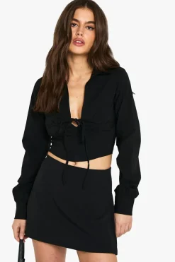 Tops^Nasty Gal Bengaline Long Sleeve Plunge Front Top |