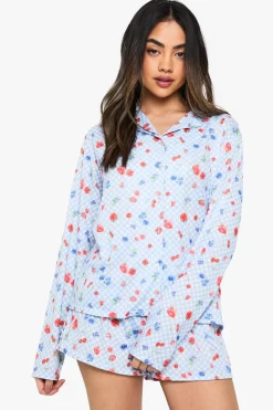 Sleepwear^Nasty Gal Berry Print Long Sleeve Shirt & Shorts Pyjama Set |