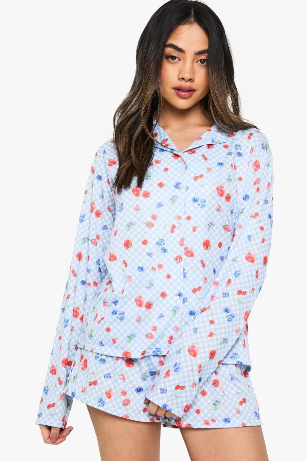 Sleepwear^Nasty Gal Berry Print Long Sleeve Shirt & Shorts Pyjama Set |