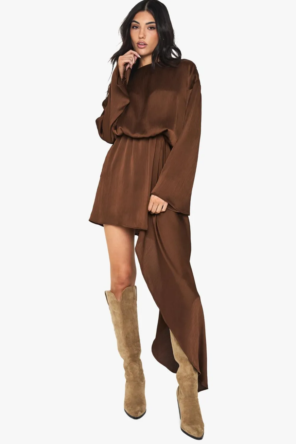 Dresses^Nasty Gal Boat Neck Blouson Drape Mini Dress |