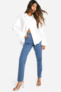 Jeans|Denim^Nasty Gal Boohoo Basics 32 Inch Leg High Waisted Slim Fit Mom Jeans |