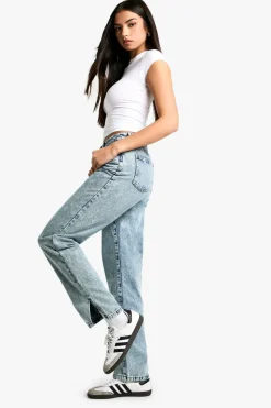 Jeans|Denim^Nasty Gal Boohoo Basics High Waisted Split Hem Straight Leg Jeans |