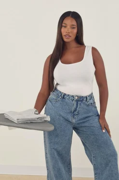 Tops^Nasty Gal Boohoo Basics Plus Cotton Scoop Neck Sleeveless Bodysuit |