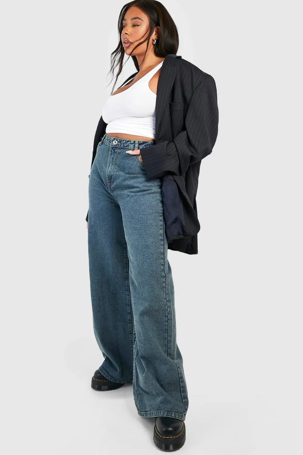 Jeans|Denim^Nasty Gal Boohoo Basics Plus High Waisted Wide Leg Jeans |