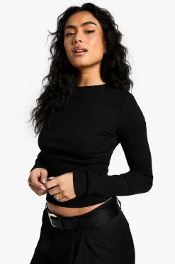 Tops^Nasty Gal Boohoo Basics Rib Long Sleeve Crew Neck Crop Top |
