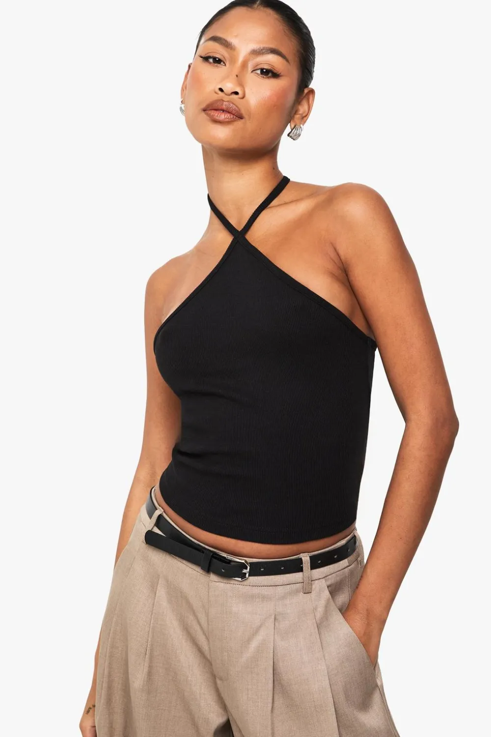 Tops^Nasty Gal Boohoo Basics Rib Strappy Halterneck Vest Top |