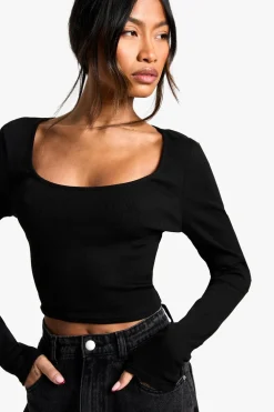 Tops^Nasty Gal Boohoo Basics Scoop Neck Long Sleeve Top |