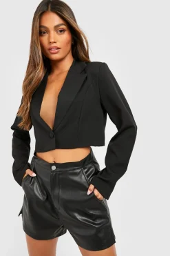 Blazers|Blazers^Nasty Gal Boohoo Basics Woven Single Button Crop Blazer |