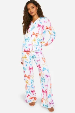 Sleepwear^Nasty Gal Bow Print Long Sleeve Shirt & Trousers Pyjama Set |
