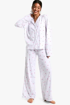 Sleepwear^Nasty Gal Bow Print Long Sleeve Shirt & Trousers Pyjama Set |