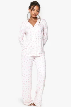 Sleepwear^Nasty Gal Bow Print Long Sleeve Shirt & Trousers Pyjama Set |