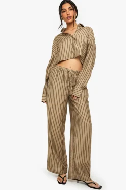 Stripes|Two Piece Sets^Nasty Gal Boxy Stripe Long Sleeve Shirt & Wide Leg Trousers Beach Co-Ord |