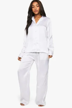 Sleepwear^Nasty Gal Bridal Satin Long Sleeve Shirt & Trousers Pyjama Set |