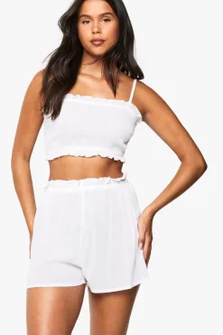 Sleepwear^Nasty Gal Bridal Textured Cheesecloth Ruffle Detail Cami Top & Shorts Pyjama Set |