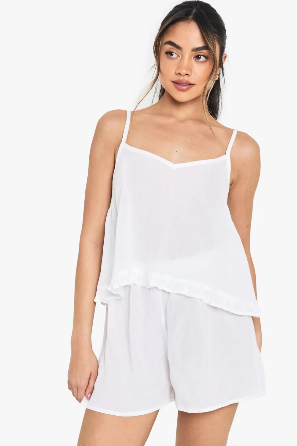 Sleepwear^Nasty Gal Bridal Textured Cheesecloth Ruffle Detail Cami Top & Shorts Pyjama Set |