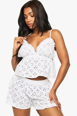 Sleepwear^Nasty Gal Broderie Anglaise Ruffle Detail Cami Top & Shorts Pyjama Set |