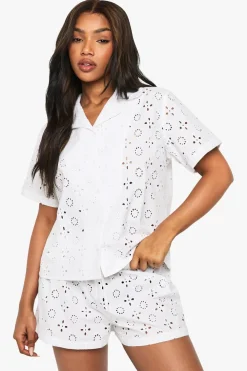 Sleepwear^Nasty Gal Broderie Anglaise Short Sleeve Shirt & Shorts Pyjama Set |