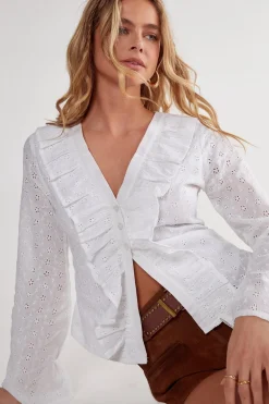 Festival Outfits|Festival Outfits^Nasty Gal Broderie Ruffle Button Top |