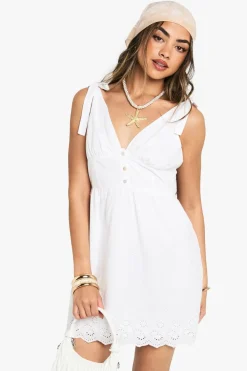 Dresses^Nasty Gal Broderie Strappy Tie Detail Mini Dress |