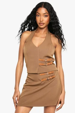 Waistcoats|Tops^Nasty Gal Buckle Detail Halterneck Waistcoat |