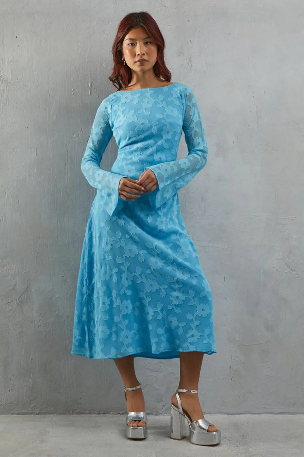 Dresses^Nasty Gal Burnout Chiffon Slash Neck Flutter Sleeve Bias Midi Dress |