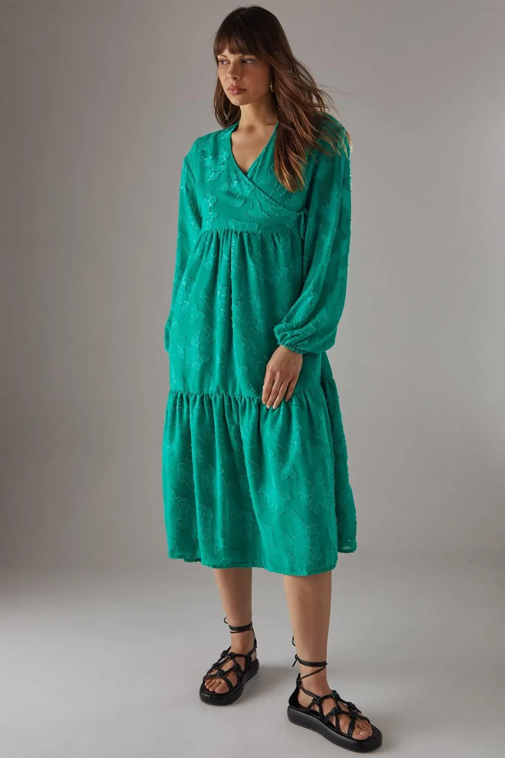 Dresses^Nasty Gal Burnout Chiffon Wrap Smock Midi Dress |