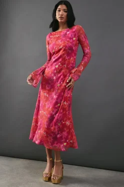 Dresses^Nasty Gal Burnout Floral Chiffon Slash Neck Bias Midi Dress |