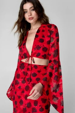 Concert Outfits|Festival Outfits^Nasty Gal Burnout Floral Printed Tie Front Top |