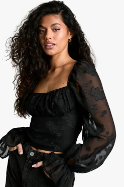 Tops^Nasty Gal Burnout Puff Sleeve Milkmaid Top |