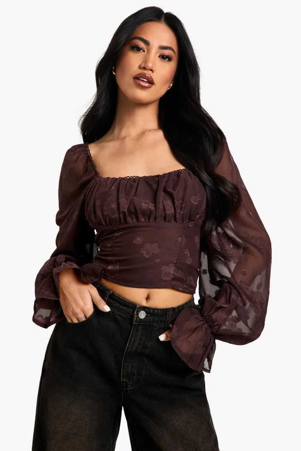 Tops^Nasty Gal Burnout Puff Sleeve Milkmaid Top |