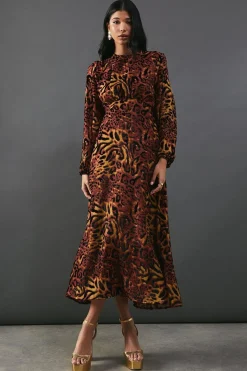 Dresses^Nasty Gal Burnout Velvet Balloon Sleeve Empire Seam Midi Dress |