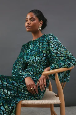 Dresses^Nasty Gal Burnout Velvet Balloon Sleeve Empire Seam Midi Dress |